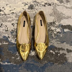 Julio Metallic Gold Flats with Buckle